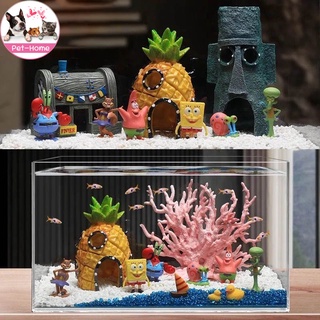 [🐟พร้อมส่งจ้า] ของตกแต่งตู้ปลา เครื่องประดับตู้ปลา SpongeBob บ้านสับปะรด ปราสาท ของตกแต่ง อุปกรณ์ตู้ปลา