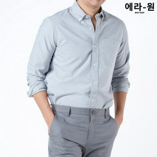 era-won เสื้อเชิ้ต ทรงปกติ Premium Quality Dress Shirt Oxford แขนยาว สี Grey