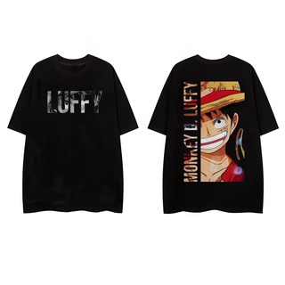 One Piece อะนิเมะเสื้อลูฟี่การ์ตูนพิมพ์การออกแบบใหม่ผ้าฝ้ายหลวมสบาย ๆ Unisex คอกลมเสื้อยืด Yh!