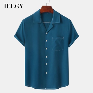 Ielgy เสื้อเชิ้ตแขนสั้นลําลอง ผ้าเรยอน ทรงหลวม สไตล์ฮาวาย เหมาะกับเดินชายหาด สําหรับผู้ชาย