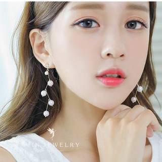 ต่างหูหนีบ ต่างหูมุกระย้า - KOREA EARRING ต่างหูนำเข้าจากเกาหลี ต่างหูแฟชั่นผู้หญิง 17E294