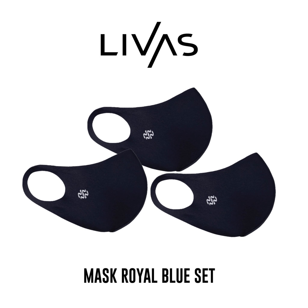 3 ชิ้น  LIVAS เซตหน้ากากผ้าสีน้ำเงิน 3 ชิ้น Mask Royal Blue แมสเกาหลี แมสผ้า หน้ากากผ้าทรงเกาหลี สไตล์มินิมอล