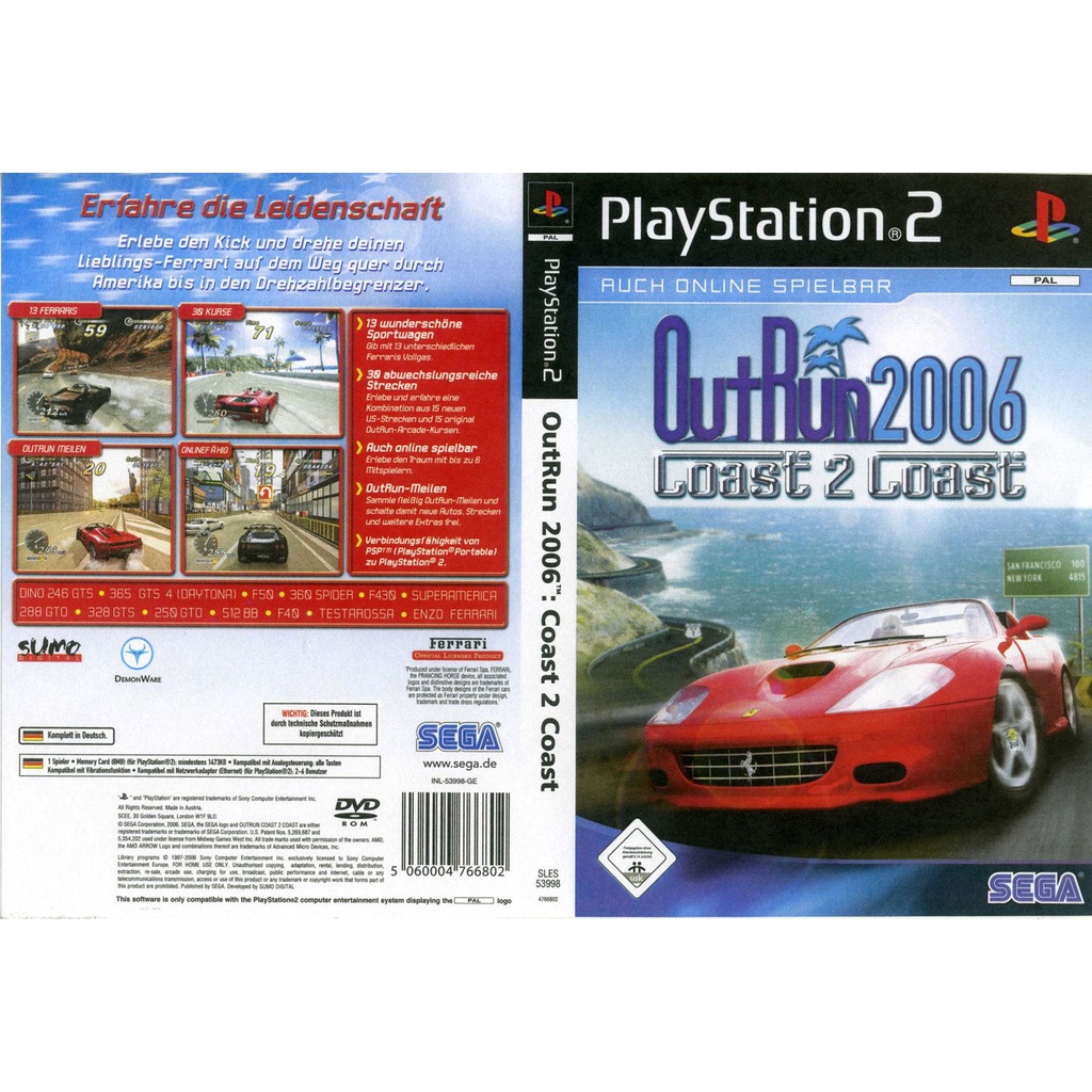 แผ่นเกมส์ PS2 OutRun 2006 Coast 2 Coast   คุณภาพ ส่งไว (DVD)