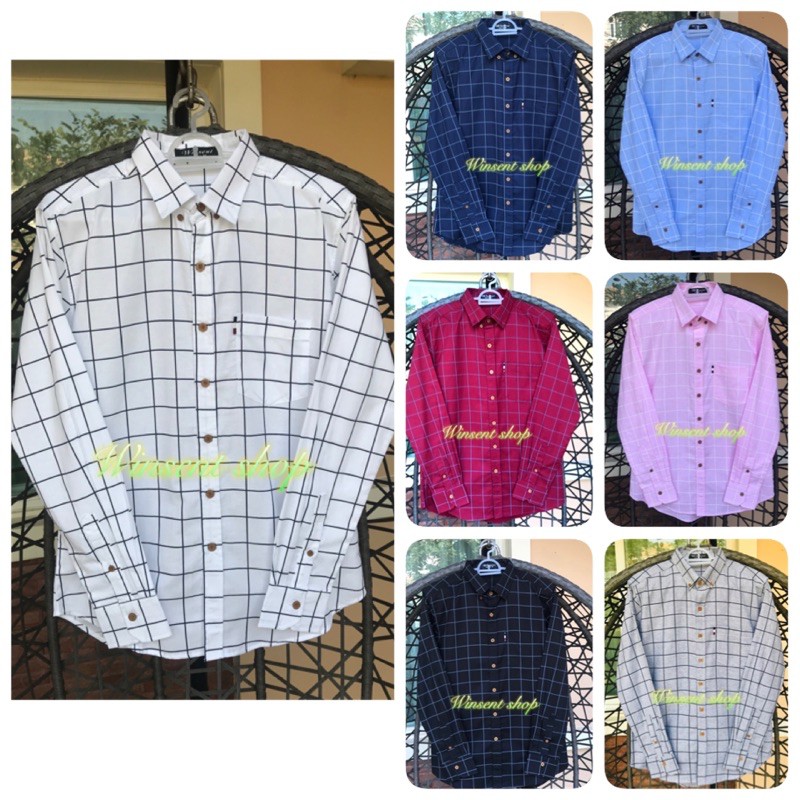 👔เสื้อเชิ้ตคอปกตารางแขนยาว👔ผ้า Oxford ทรงสลิม คัตติ้งเนี๊ยบบบบ​บบ​นจ​