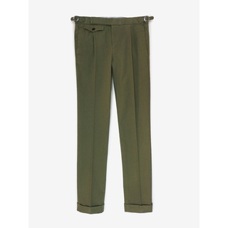 [JBB*] OLIVE GREEN SULFUR DYED COTTON CANVAS PLEATED CHINO เจบีบี กางเกงขายาว กางเกงจีบ ผ้าคอตตอนผสมโพลี สีเขียวมะกอก