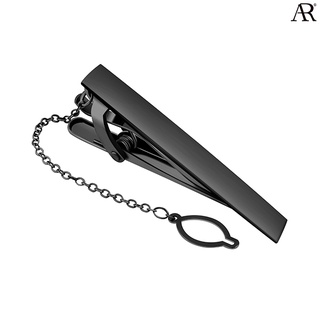 ANGELINO RUFOLO Tie Clip ดีไซน์ Black Brush Classic เข็มหนีบเนคไทโรเดียมคุณภาพเยี่ยม สีดำด้าน