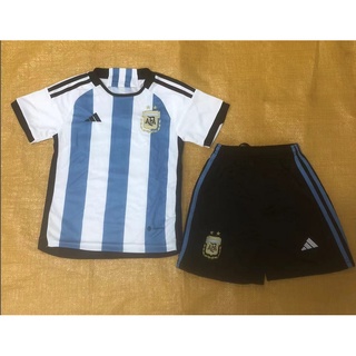 เสื้อกีฬาแขนสั้น ลายทีมชาติฟุตบอล Argentina 22 23 ชุดเหย้า สีฟ้า สีขาว และกางเกงขาสั้น สําหรับเด็กผู้ชาย และผู้หญิง ไซซ์ 16-28