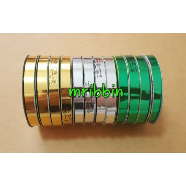 ริบบิ้นฟอยล์เบอร์ 2 สีทอง สีเงิน สีเขียว