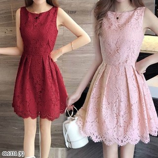 CL1331 Dress ชุดเดรสสั้นแขนกุด เนื้อผ้าลูกไม้ทั้งชุด