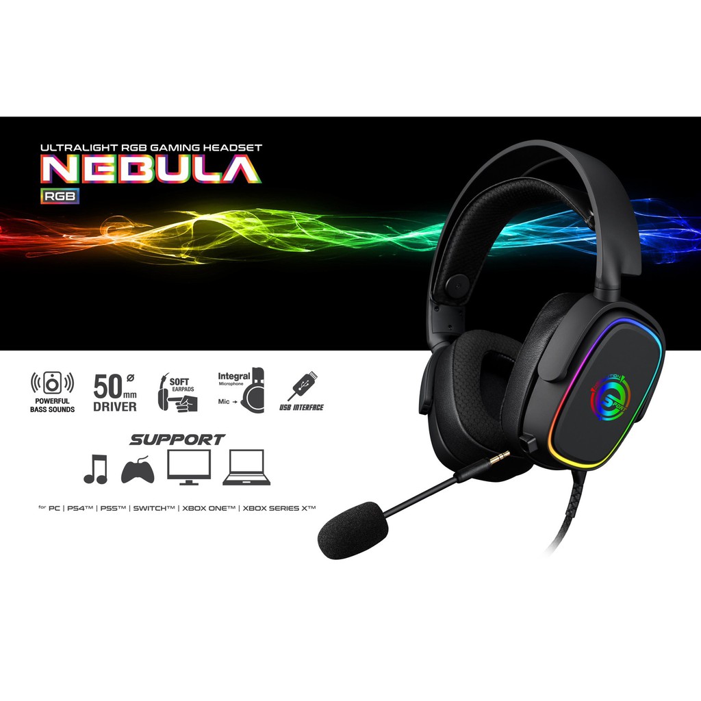 Neolutio E-Sport รุ่น Nebula หูฟังเกมมิ่ง มีตัวปรับ Volume Sound มีไมโครโฟนถอดได้  มีไฟ RGB