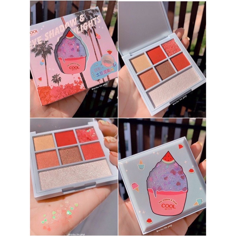 Cool Betty Ice-cream 2-in-1 Glitter Eye Shadow Palette Brighten Face Highlighter อายแชโดว์+ไฮไลท์ N0