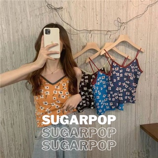 🍨🍭SugarPop🍬🍧 เสื้อสายเดี่ยว ลายดอกไม้ ผ้าไหมพรม (Ref #089)