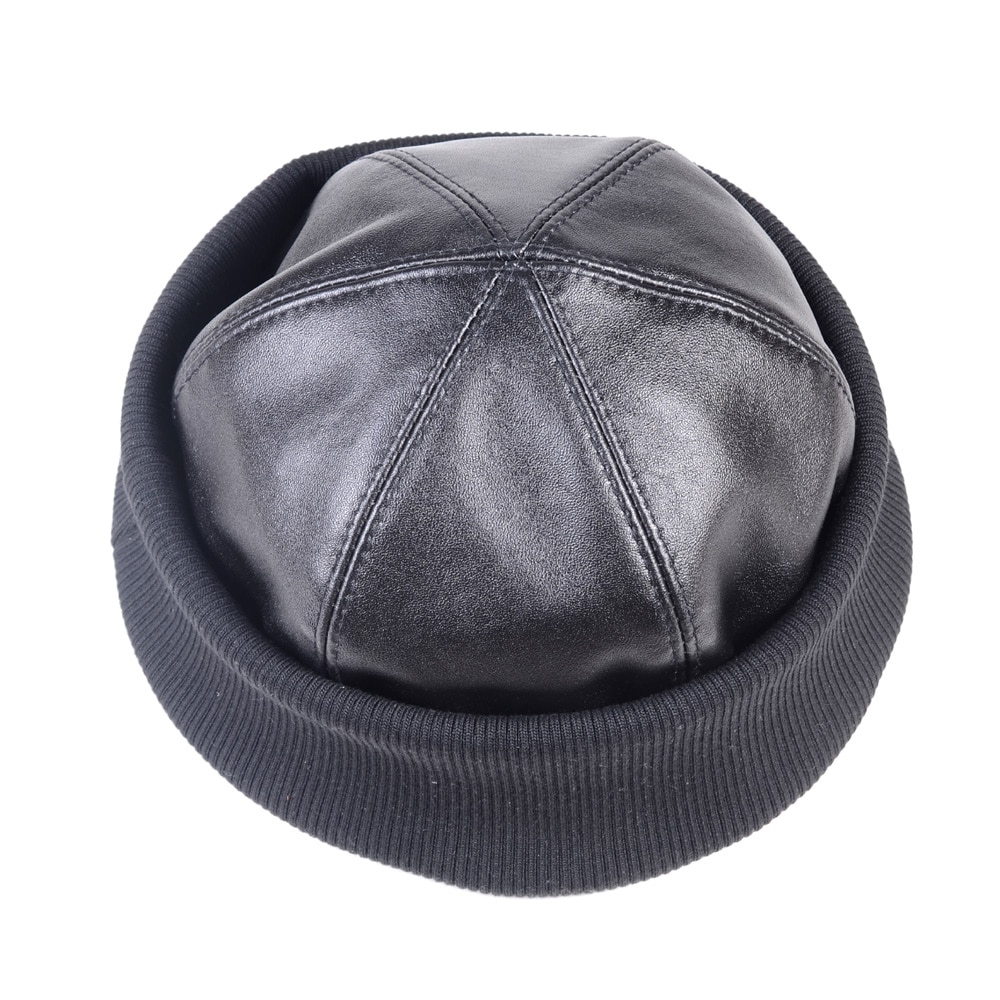 Mens Womens Real Patent leather Round cap Bonnet Zucchetto Toque Beanie ...