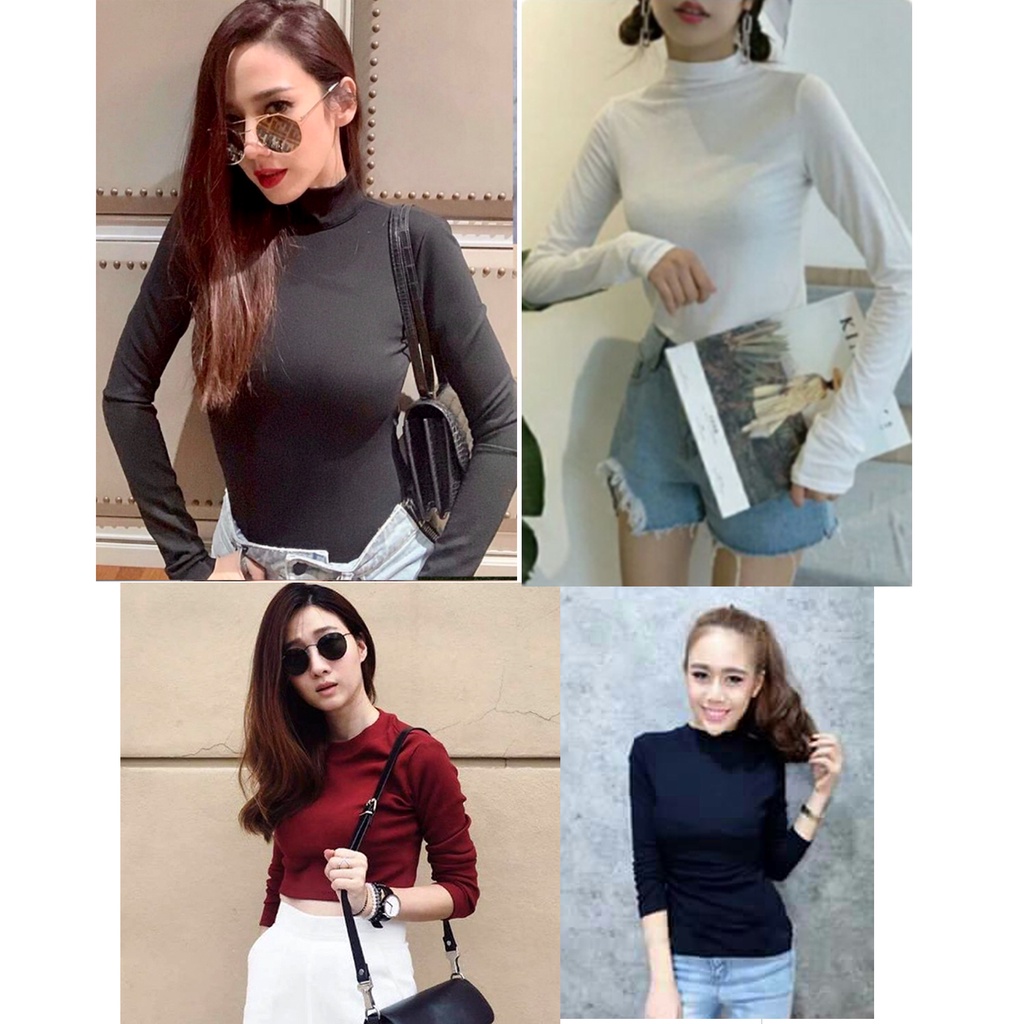 nidnoomstudio เสื้อคอเต่าแขนยาว ผ้าเรยอน hot สุดๆสไตล์แม่อั๊มตัวยาวนะ (D26+)
