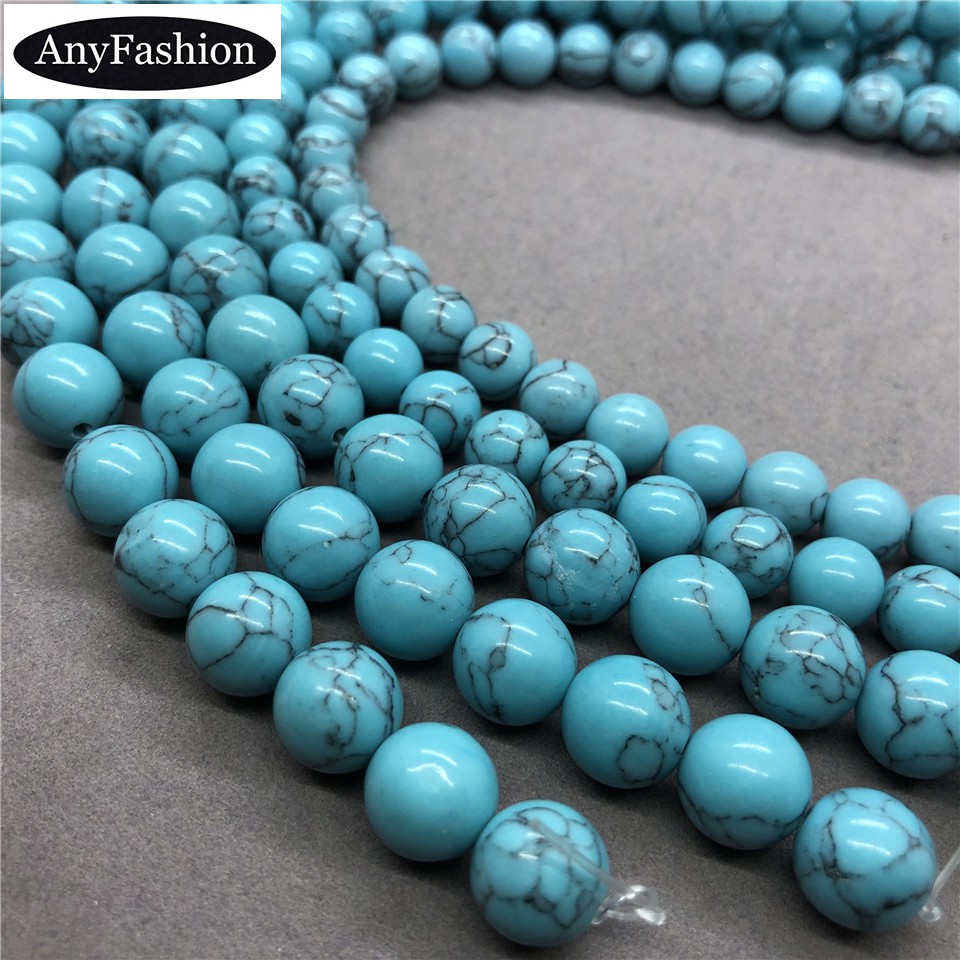 Lake Blue Stripe Turquoise Bead 4-12mm Round Natural Loose Stone ราคาถูกขายส่ง