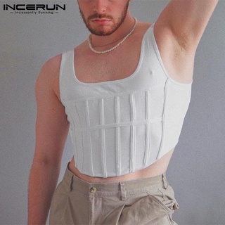 INCERUN Men Summer Casual Irregular Sleeveless Round Neck Sportswear Tank Tops