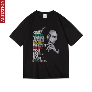 เสื้อยืดผ้าฝ้าย▩◘✽bob marley reggae music Jamaica ผ้าฝ้ายคอกลมแขนสั้นครึ่งแขนเสื้อยืดผู้ชายและผู้หญิง summerL XL  XXL 3X