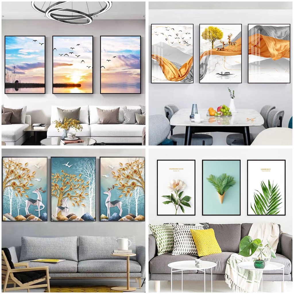 กรอบรูป ภาพติดผนัง ภาพจิตรกรรม (1 เซต 3 ชิ้น) (40x60cm และ 30x40) กรอบสำเร็จรูป สำหรับตกแต่งบ้าน ผนังงานศิลปะ มีหลายแบบ