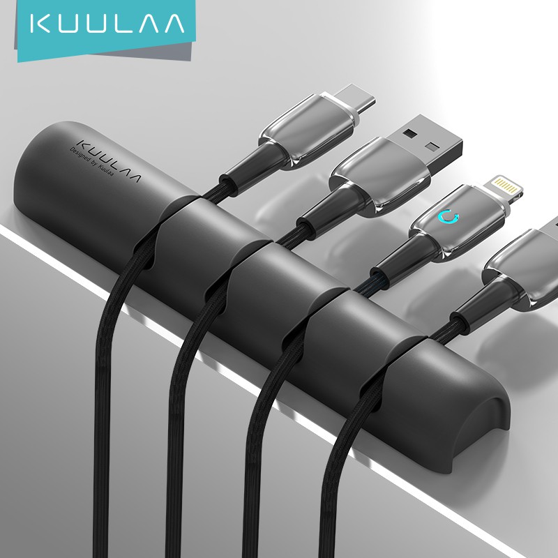 KUULAA Desktop Data Cable Organizer Soft Silicone Flat Cable Clamp
