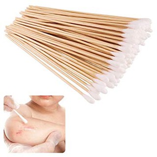 ไม้พันสำลี Wooden Swab ยาว 15 cm.(ุ6 ) ผลิตจากธรรมชาติล้วน จำนวน 100 ก้าน/ห่อ มี 3 ไซส์ S M L