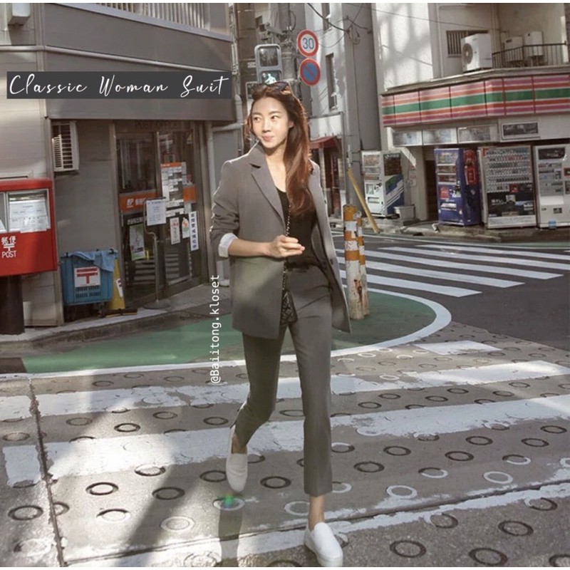 Varinda เซ็ทสูทสีเทา slim fit สวยคลาสสิค  ใส่ได้ทุกโอกาส code 027