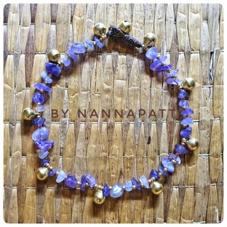 (Nannapatt) ขาย สร้อยข้อเท้าแฮนด์ สีม่วง อเมทิสต์ กระดิ่งทองเหลือง ยาว 10" by Nannapatt