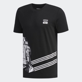 Adidas Neo ของแท้ พร้อมป้าย Star Wars R2-D2 เสื้อยืด ผู้ชาย เด็กโต ทอม T-Shirt สีดำ ขาว Black White DW8168 ผ้านุ่ม SALE