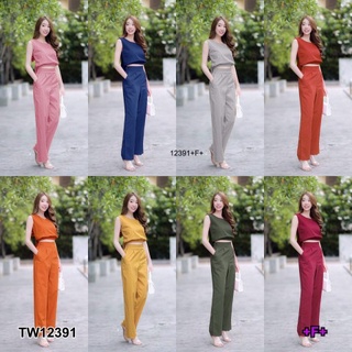 B12391 Set เสื้อแขนกุดทรงครอปโบว์หลัง + กางเกงขายาว Set: sleeveless top + cropped back + long pants