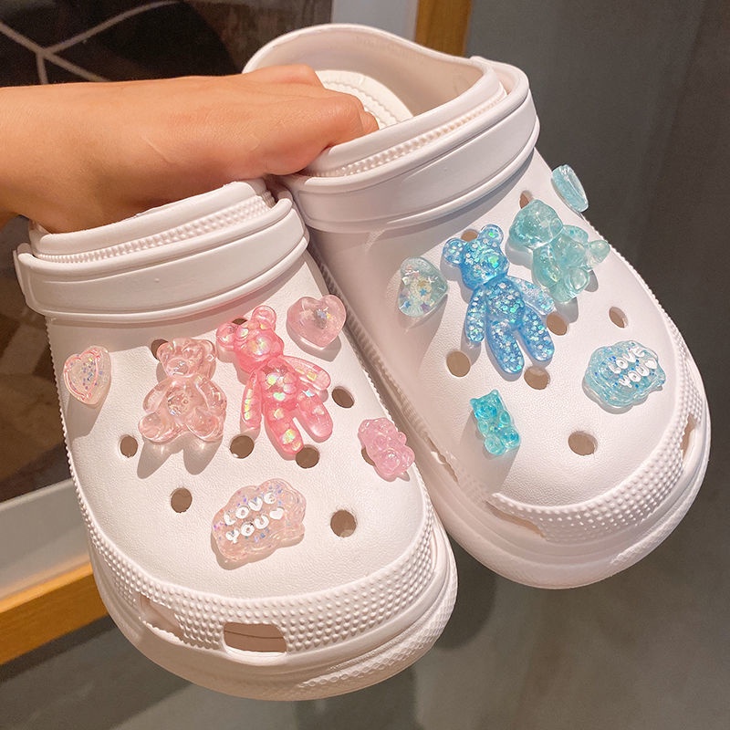 Charms รองเท้าแตะหัวเข็มขัดสีโปร่งใสหมีปุ่มรองเท้า Charm DIY ปุ่มรองเท้าหัวเข็มขัด Charm รองเท้าหัวเ