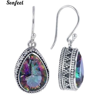 seafeel ต่างหูตะขอห้อยผู้หญิงหลากสี waterdrop faux topaz