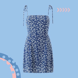 [𝗣𝗥𝗘-𝗢𝗥𝗗𝗘𝗥]🫐Blossom blue dress เดรสกระโปรงสายเดี่ยวสม๊อคหลัง