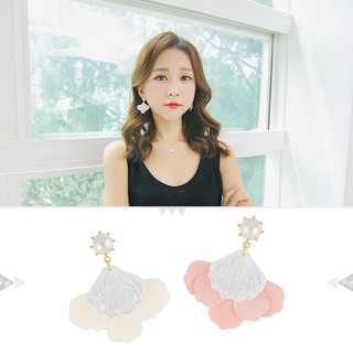 NEW TREND - KOREA EARRING ต่างหูนำเข้าจากเกาหลี ต่างหูแฟชั่นผู้หญิง ทรงระย้า ต่างฟูผ้าประดับมุก เปลือกหอย