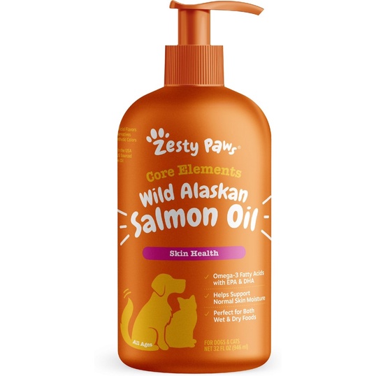 อาหารเสริมสุนัขและแมว Zesty Paws Wild Alaskan Salmon Oil น้ำมันปลาแซลมอน ขนาด 946 ml