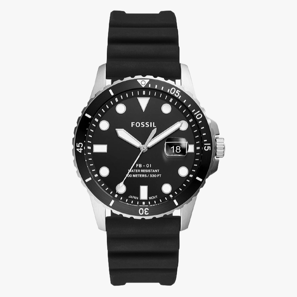 Fossil นาฬิกาข้อมือผู้ชาย Fossil Three-Hand Date Black Silicone Quartz Men's Watch Black รุ่น FS5660