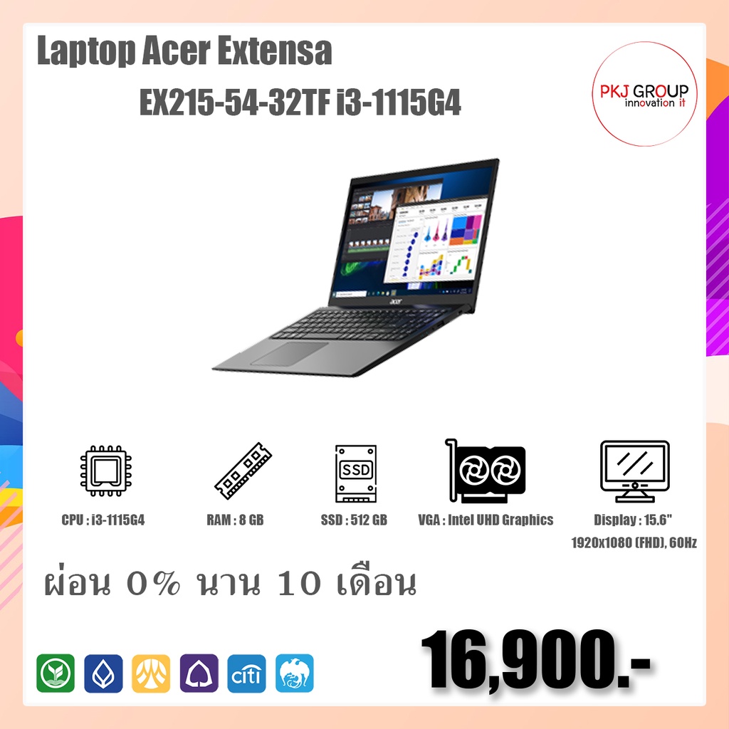 [ผ่อน0%10เดือน]โน๊ตบุ๊ค Acer Laptop Extensa EX215-54-32TF