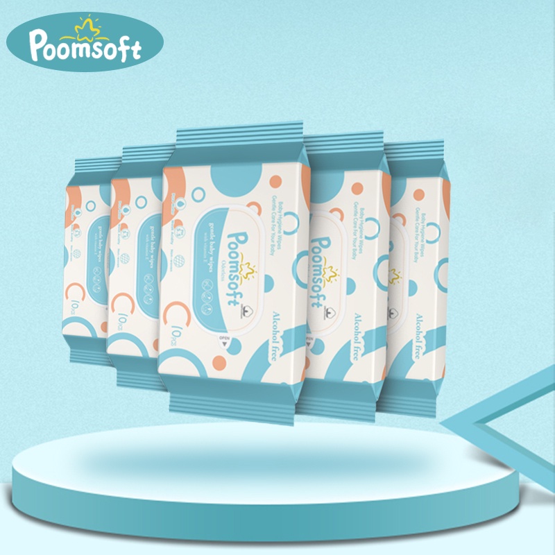 Poomsoft baby wipes 10 แผ่น ทิชชู่เปียกเด็ก ทิชชู่เปียกพกพา ทิชชูเปียกเด็กแรกเกิ