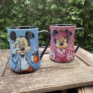 Pladao Ceramic Mickey &amp; Minnie Sleepwear แก้วกาแฟ มัค เซรามิค Disney ลายนูน 16 oz. /500 ml.