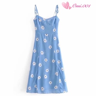 Daisy Blooming Dress 💙เดรสยาวลายดอก เดรสลายดอก เดรสดอกเดซี่ กระโปรงเดซี่ กระโปรงยาว เดรสยาวคอวี สีฟ้าลายดอก ชุดเดรสยาว