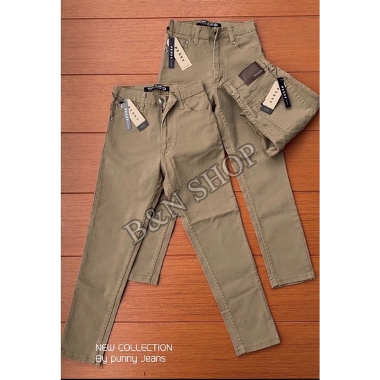 B&NshopJeansยีนส์ทรงกระบอกสีคาราเมลเอวสูงผ้ายืด