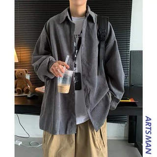 Cicishop(พร้อมส่ง)เสื้อเชิ้ตผู้ชายแขนยาวผ้าลูกฟูหนา ใส่แบบเท่ห์ๆ(633-1)