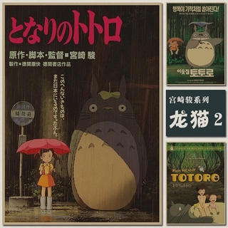 โปสเตอร์กระดาษคราฟท์ ลาย Hayao Miyazaki Totoro สไตล์วินเทจ สําหรับตกแต่งบ้าน โรงรถ