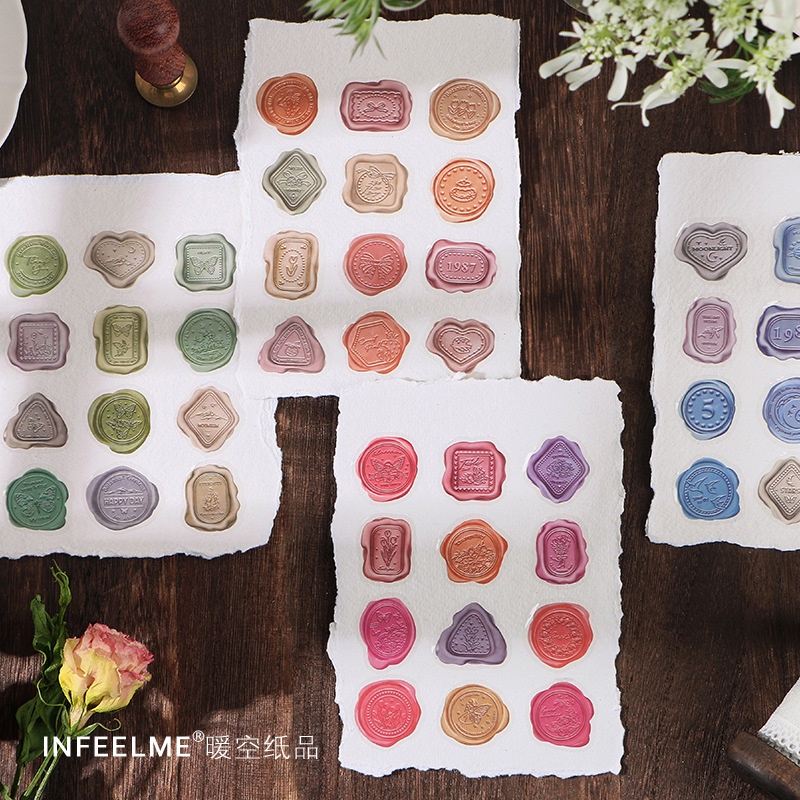 40pcs Wax Seal สติกเกอร์ตกแต่ง PET โปร่งใส Decals Vintage วงกลมปิดผนึกสติกเกอร์สําหรับสมุดภาพ Planner Journal ซองจดหมาย