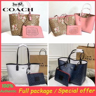 Outlet ของแท้ 🎀 Coach F29547 F91381 กระเป๋าถือผู้หญิงกระเป๋าสะพายลายกลีบคลาสสิกสองด้าน