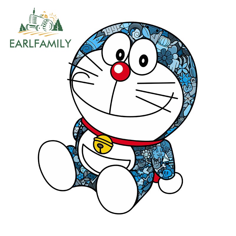 Earlfamily สติกเกอร์ไวนิล ลายโดราเอมอน JDM กันแดด กันน้ํา สําหรับติดตกแต่งประตูรถยนต์ รถจักรยานยนต์ 13 ซม.