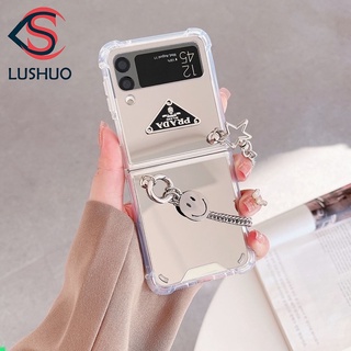 Lushuo เคสโทรศัพท์มือถือแบบกระจก ฝาพับ พร้อมสายคล้อง สําหรับ Samsung Galaxy Z Flip 3 5G and Z Flip 4 Z Flip3 ZFlip3 ZFlip 3 Z Flip4 ZFlip4