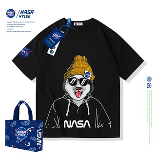 Nasa เสื้อยืดแขนสั้น ผ้าฝ้าย พิมพ์ลายหมี สีขาว ทรงหลวม สําหรับผู้ชาย