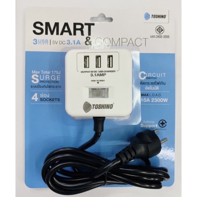 TOSHINO ปลั๊กไฟทรงลูกเต๋า4ช่อง4มุมCU4/3USB