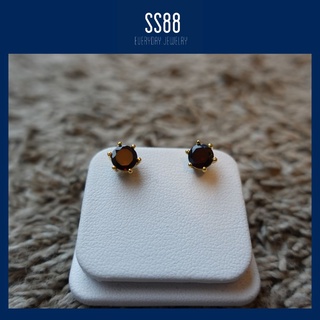 SS88Jewelry  พลอยโกเมนแท้ 6 มิล 6 เตย ตัวเรือนทองเหลือง ชุบทองคำขาวแท้ ฝังมือทุกเม็ด รูปถ่ายจากสินค้าจริง