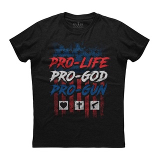 ขายดี!ขายดี เสื้อยืดลําลอง แขนสั้น พิมพ์ลายธงชาติอเมริกา Pro Life Pro God Pro Gun สีดํา สําหรับผู้ชาย AAffdj59PGodmd73S-