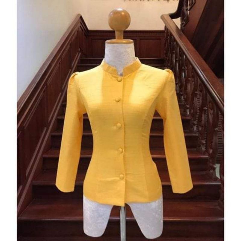เสื้อไหมลาวสีเหลือง มือ1 อก34 เสื้อทำงาน ผ้าไทย